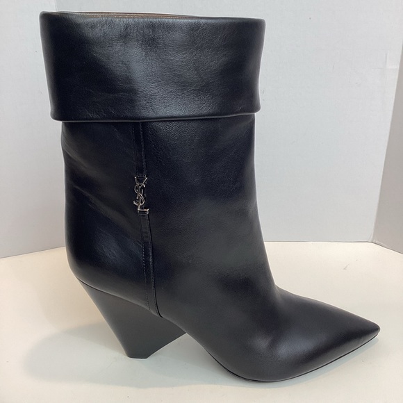 SAINT LAURENT LEATHER MID CALF BOOTS SZ 40.5 - Picture 7 of 12